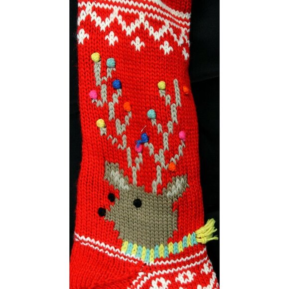 Pottery Barn Kids Christmas Stocking Red White Knit Sweater Reindeer Ornaments - Picture 5 of 12